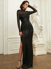 Luxurious Black Sequin Split Cocktail Dress
